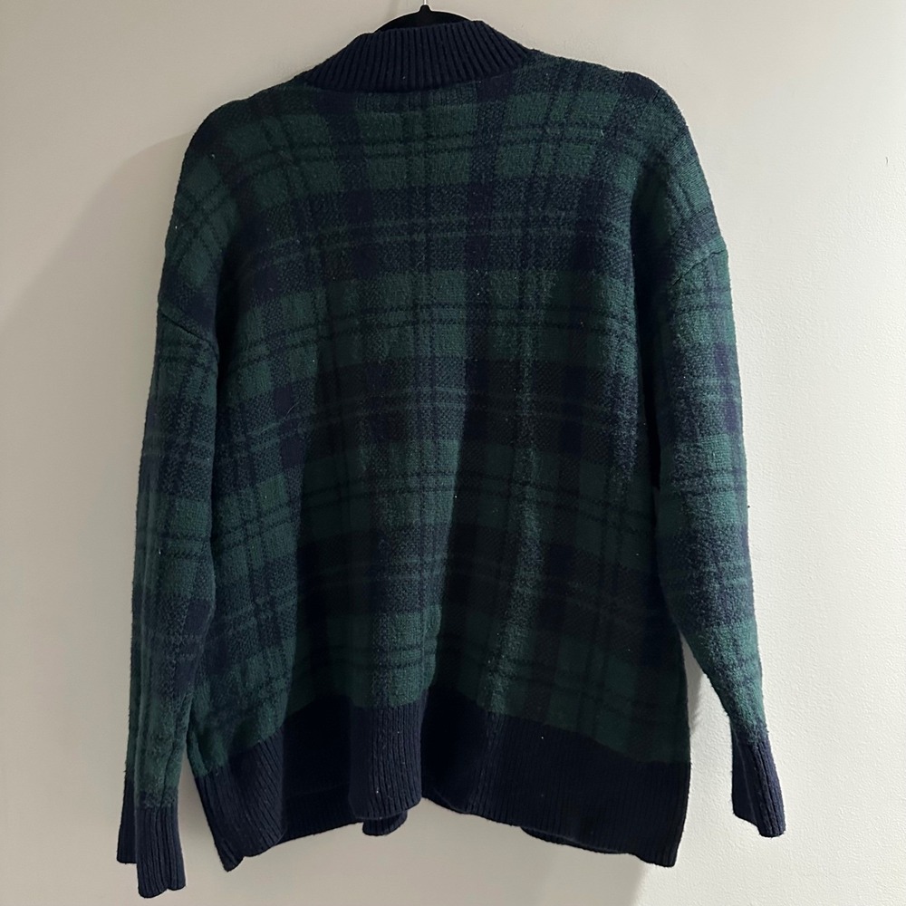 Talbots Black Watch Plaid Quarter Zip Sweater Green Navy XL Cotton Merino‎ Blend - Picture 6 of 6